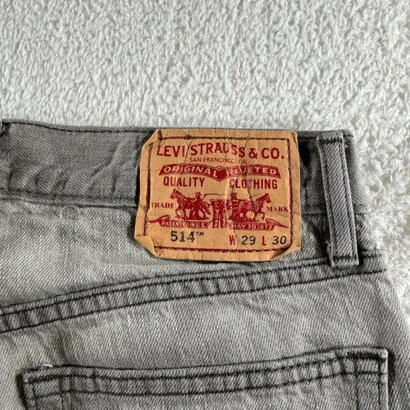 Y2K Levi 514 Slim Straight Light Gray Grey Stone Wash 29x30 Denim Jeans Pants - Picture 3 of 12